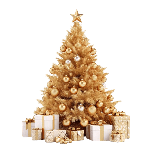 Árbol dorado de Navidad sobre fondo transparente